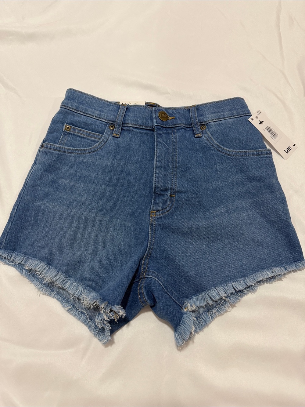 Lee Women's Mid-Blue Frayed Hem Denim Shorts